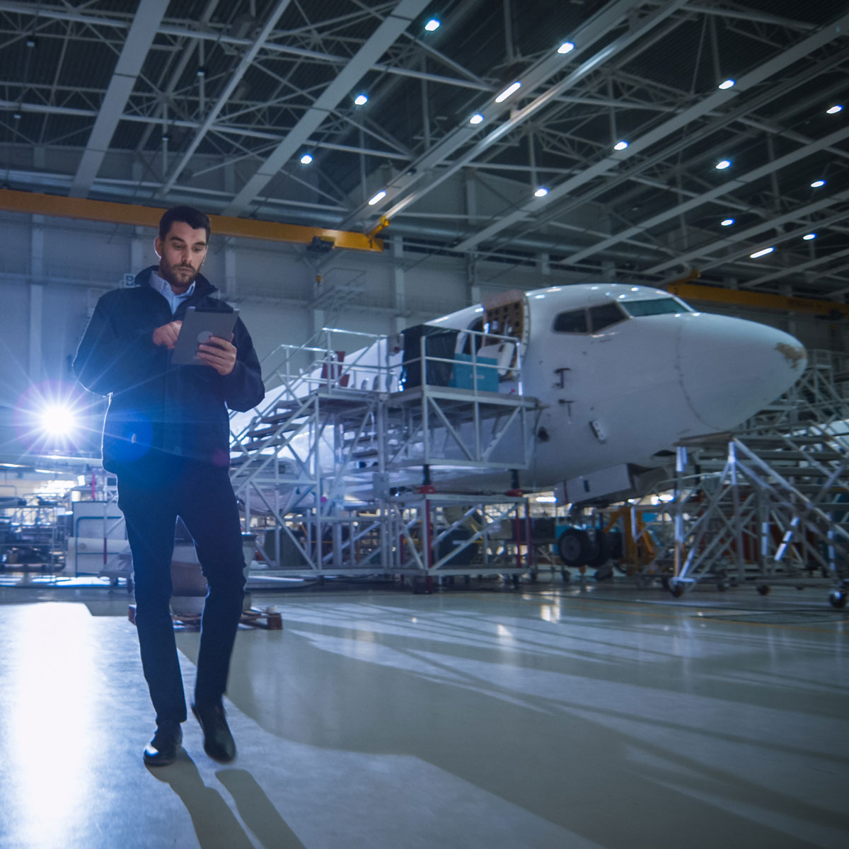 Engineer working on plane