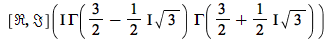 ([Re, Im])(`*`(I, `*`(GAMMA(`+`(`/`(3, 2), `-`(`*`(`+`(`*`(`/`(1, 2), `*`(I))), `*`(sqrt(3)))))), `*`(GAMMA(`+`(`/`(3, 2), `*`(`*`(`/`(1, 2), `*`(I)), `*`(sqrt(3)))))))))