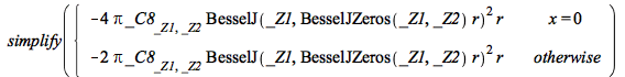 simplify(piecewise(x = 0, `+`(`-`(`*`(4, `*`(Pi, `*`(_C8[_Z1, _Z2], `*`(`^`(BesselJ(_Z1, `*`(BesselJZeros(_Z1, _Z2), `*`(r))), 2), `*`(r))))))), `+`(`-`(`*`(2, `*`(Pi, `*`(_C8[_Z1, _Z2], `*`(`^`(Besse...