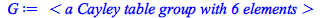 G := ` < a Cayley table group with 6 elements > `