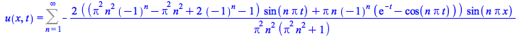 u(x, t) = Sum(`+`(`-`(`/`(`*`(2, `*`(`+`(`*`(`+`(`*`(`^`(Pi, 2), `*`(`^`(n, 2), `*`(`^`(-1, n)))), `-`(`*`(`^`(Pi, 2), `*`(`^`(n, 2)))), `*`(2, `*`(`^`(-1, n))), `-`(1)), `*`(sin(`*`(n, `*`(Pi, `*`(t)...