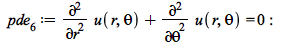 pde__6 := `+`(diff(u(r, theta), r, r), diff(u(r, theta), theta, theta)) = 0; -1