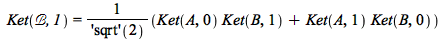 Ket(`ℬ`, 1) = `/`(`*`(`+`(`*`(Ket(A, 0), `*`(Ket(B, 1))), `*`(Ket(A, 1), `*`(Ket(B, 0))))), `*`(('sqrt')(2)))