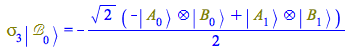 Typesetting:-mprintslash([Physics:-`*`(Physics:-Psigma[3], Physics:-Ket(`ℬ`, 0)) = `+`(`-`(`*`(`/`(1, 2), `*`(`^`(2, `/`(1, 2)), `*`(`+`(`-`(Physics:-`*`(Physics:-Ket(A, 0), Physics:-Ket(B, 0))),...