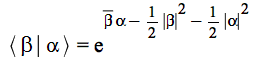 `<|>`(beta, alpha) = exp(`+`(`*`(conjugate(beta), `*`(alpha)), `-`(`*`(`/`(1, 2), `*`(`^`(abs(beta), 2)))), `-`(`*`(`/`(1, 2), `*`(`^`(abs(alpha), 2))))))