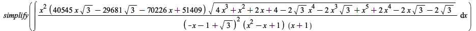 simplify(int(`/`(`*`(`^`(x, 2), `*`(`+`(`*`(40545, `*`(x, `*`(sqrt(3)))), `-`(`*`(29681, `*`(sqrt(3)))), `-`(`*`(70226, `*`(x))), 51409), `*`(sqrt(`+`(`*`(4, `*`(`^`(x, 3))), `*`(`^`(x, 2)), `*`(2, `*...