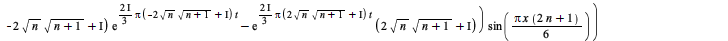 simplify(`+`(`*`(`+`(`*`(I, `*`(sqrt(n), `*`(sqrt(`+`(n, 1))))), `-`(`/`(1, 2))), `*`(exp(`+`(`*`(`/`(1, 6), `*`(Pi, `*`(`+`(`*`(`*`(8, `*`(I)), `*`(sqrt(n), `*`(sqrt(`+`(n, 1)), `*`(t)))), `-`(`*`(`+...