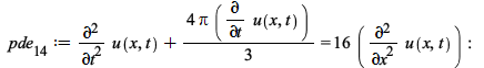 pde__14 := `+`(diff(u(x, t), t, t), `*`(`/`(4, 3), `*`(Pi, `*`(diff(u(x, t), t))))) = `+`(`*`(16, `*`(diff(u(x, t), x, x)))); -1