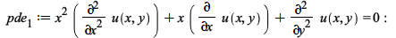 pde__1 := `+`(`*`(`^`(x, 2), `*`(diff(u(x, y), x, x))), `*`(x, `*`(diff(u(x, y), x))), diff(u(x, y), y, y)) = 0; -1