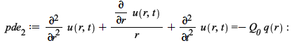 pde__2 := `+`(diff(u(r, t), r, r), `/`(`*`(diff(u(r, t), r)), `*`(r)), diff(u(r, t), t, t)) = `+`(`-`(`*`(Q__0, `*`(q(r))))); -1