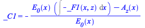 Typesetting:-mprintslash([_C1 = `+`(`-`(`/`(`*`(`+`(`*`(E__0(x), `*`(Int(`+`(`-`(_F1(x, z))), x))), `-`(A__z(x)))), `*`(E__0(x)))))], [_C1 = `+`(`-`(`/`(`*`(`+`(`*`(E__0(x), `*`(Int(`+`(`-`(_F1(x, z))...