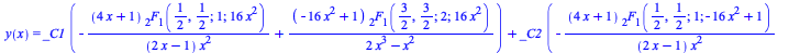 y(x) = `+`(`*`(_C1, `*`(`+`(`-`(`/`(`*`(`+`(`*`(4, `*`(x)), 1), `*`(hypergeom([`/`(1, 2), `/`(1, 2)], [1], `+`(`*`(16, `*`(`^`(x, 2))))))), `*`(`+`(`*`(2, `*`(x)), `-`(1)), `*`(`^`(x, 2))))), `/`(`*`(...