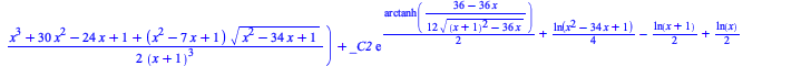 y(x) = `+`(`*`(_C1, `*`(exp(`+`(`*`(`/`(1, 2), `*`(arctanh(`+`(`/`(`*`(`/`(1, 12), `*`(`+`(36, `-`(`*`(36, `*`(x)))))), `*`(`^`(`+`(`*`(`^`(`+`(x, 1), 2)), `-`(`*`(36, `*`(x)))), `/`(1, 2)))))))), `*`...