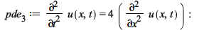 pde__3 := diff(u(x, t), t, t) = `+`(`*`(4, `*`(diff(u(x, t), x, x)))); -1