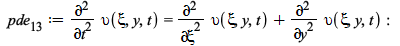 pde__13 := diff(upsilon(xi, y, t), t, t) = `+`(diff(upsilon(xi, y, t), xi, xi), diff(upsilon(xi, y, t), y, y)); -1