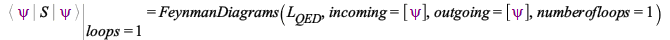 %eval(%Bracket(psi, S, psi), `=`(loops, 1)) = FeynmanDiagrams(L__QED, incoming = [psi], outgoing = [psi], numberofloops = 1); 