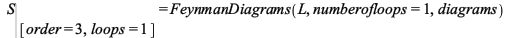 %eval(S, [`=`(order, 3), `=`(loops, 1)]) = FeynmanDiagrams(L, numberofloops = 1, diagrams); 