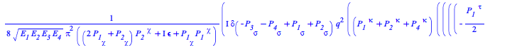 Typesetting:-mprintslash([`+`(`/`(`*`(`*`(`/`(1, 8), `*`(I)), `*`(Dirac(`+`(`-`(P__3[sigma]), `-`(P__4[sigma]), P__1[sigma], P__2[sigma])), `*`(`^`(q, 2), `*`(`+`(`*`(`+`(P__1[`~kappa`], P__2[`~kappa`...