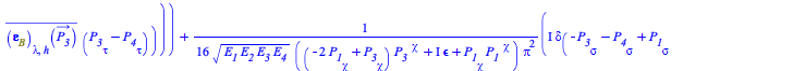 Typesetting:-mprintslash([`+`(`/`(`*`(`*`(`/`(1, 8), `*`(I)), `*`(Dirac(`+`(`-`(P__3[sigma]), `-`(P__4[sigma]), P__1[sigma], P__2[sigma])), `*`(`^`(q, 2), `*`(`+`(`*`(`+`(P__1[`~kappa`], P__2[`~kappa`...