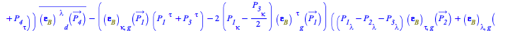 Typesetting:-mprintslash([`+`(`/`(`*`(`*`(`/`(1, 8), `*`(I)), `*`(Dirac(`+`(`-`(P__3[sigma]), `-`(P__4[sigma]), P__1[sigma], P__2[sigma])), `*`(`^`(q, 2), `*`(`+`(`*`(`+`(P__1[`~kappa`], P__2[`~kappa`...