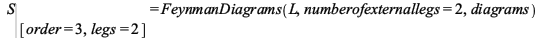 %eval(S, [`=`(order, 3), `=`(legs, 2)]) = FeynmanDiagrams(L, numberofexternallegs = 2, diagrams); 