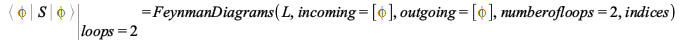 %eval(%Bracket(phi, S, phi), `=`(loops, 2)) = FeynmanDiagrams(L, incoming = [phi], outgoing = [phi], numberofloops = 2, indices); 