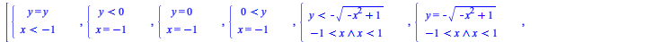 [PIECEWISE([y = y, ``], [`<`(x, -1), ``]), PIECEWISE([`<`(y, 0), ``], [x = -1, ``]), PIECEWISE([y = 0, ``], [x = -1, ``]), PIECEWISE([`<`(0, y), ``], [x = -1, ``]), PIECEWISE([`<`(y, `+`(`-`(`*`(`^`(`...