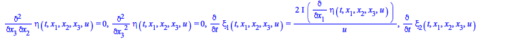 Typesetting:-mprintslash([R := `&where`([`+`(`*`(tau(t, x[1], x[2], x[3], u), `*`(Diff(``, t))), `*`(xi[1](t, x[1], x[2], x[3], u), `*`(Diff(``, x[1]))), `*`(xi[2](t, x[1], x[2], x[3], u), `*`(Diff(``...