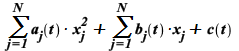 `+`(sum(`*`(a[j](t), `*`(`^`(x[j], 2))), j = 1 .. N), sum(`*`(b[j](t), `*`(x[j])), j = 1 .. N), c(t)); 