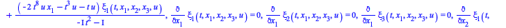 Typesetting:-mprintslash([R := `&where`([`+`(`*`(tau(t, x[1], x[2], x[3], u), `*`(Diff(``, t))), `*`(xi[1](t, x[1], x[2], x[3], u), `*`(Diff(``, x[1]))), `*`(xi[2](t, x[1], x[2], x[3], u), `*`(Diff(``...