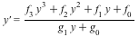 `y'` = `/`(`*`(`+`(`*`(f[3], `*`(`^`(y, 3))), `*`(f[2], `*`(`^`(y, 2))), `*`(f[1], `*`(y)), f[0])), `*`(`+`(`*`(g[1], `*`(y)), g[0])))