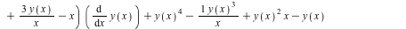 ode[5] := diff(y(x), x, x, x) = `+`(`*`(`+`(`*`(4, `*`(y(x))), `-`(`/`(1, `*`(x)))), `*`(diff(y(x), x, x))), `*`(3, `*`(`^`(diff(y(x), x), 2))), `*`(`+`(`-`(`*`(6, `*`(`^`(y(x), 2)))), `/`(`*`(3, `*`(...