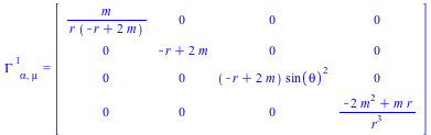 Christoffel[`~1`, alpha, mu] = Matrix(%id = 18446744078156960342)