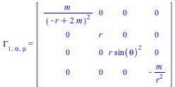 Christoffel[1, alpha, mu] = Matrix(%id = 18446744078156960942)