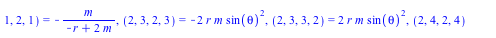 Physics:-Riemann[mu, nu, alpha, beta] = {(1, 2, 1, 2) = `+`(`-`(`/`(`*`(m), `*`(`+`(`-`(r), `*`(2, `*`(m))))))), (1, 2, 2, 1) = `/`(`*`(m), `*`(`+`(`-`(r), `*`(2, `*`(m))))), (1, 3, 1, 3) = `+`(`-`(`/...