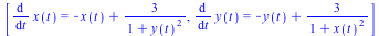 [diff(x(t), t) = `+`(`-`(x(t)), `/`(`*`(3), `*`(`+`(1, `*`(`^`(y(t), 2)))))), diff(y(t), t) = `+`(`-`(y(t)), `/`(`*`(3), `*`(`+`(1, `*`(`^`(x(t), 2))))))]