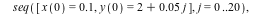 IC[3] := [seq([x(0) = .1, y(0) = `+`(`*`(0.4e-1, `*`(j)))], j = 0 .. 25), seq([x(0) = .1, y(0) = `+`(1, `*`(0.4e-1, `*`(j)))], j = 0 .. 25), seq([x(0) = .1, y(0) = `+`(4, `*`(.1, `*`(j)))], j = 0 .. 1...