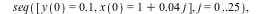 IC[3] := [seq([x(0) = .1, y(0) = `+`(`*`(0.4e-1, `*`(j)))], j = 0 .. 25), seq([x(0) = .1, y(0) = `+`(1, `*`(0.4e-1, `*`(j)))], j = 0 .. 25), seq([x(0) = .1, y(0) = `+`(4, `*`(.1, `*`(j)))], j = 0 .. 1...