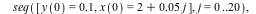 IC[3] := [seq([x(0) = .1, y(0) = `+`(`*`(0.4e-1, `*`(j)))], j = 0 .. 25), seq([x(0) = .1, y(0) = `+`(1, `*`(0.4e-1, `*`(j)))], j = 0 .. 25), seq([x(0) = .1, y(0) = `+`(4, `*`(.1, `*`(j)))], j = 0 .. 1...