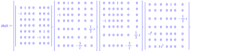 Hol1 := [Matrix(%id = 18446744078162594142), Matrix(%id = 18446744078162594262), Matrix(%id = 18446744078162594382), Matrix(%id = 18446744078162594502), Matrix(%id = 18446744078162594622), Matrix(%id ...