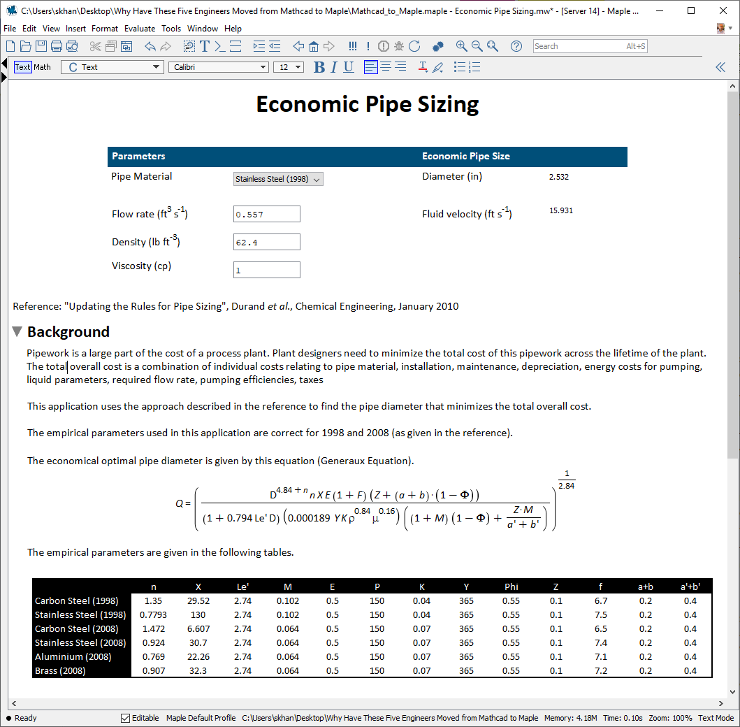 Economic Pipe Size