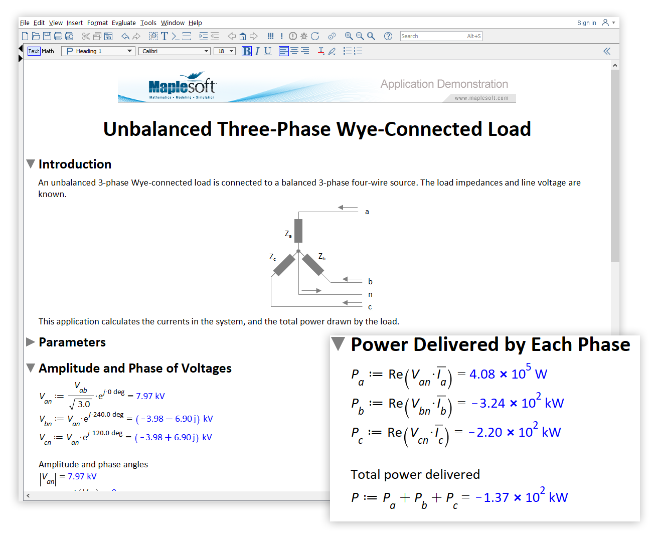 Unbalanced Three-Phase Wye-Connected Load Example