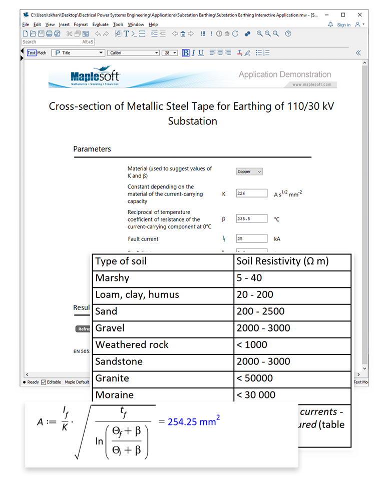 Cross-Section of Metallic Tape for Substation Earthing Example