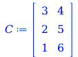 C := rtable(1 .. 3, 1 .. 2, [[3, 4], [2, 5], [1, 6]], subtype = Matrix); 